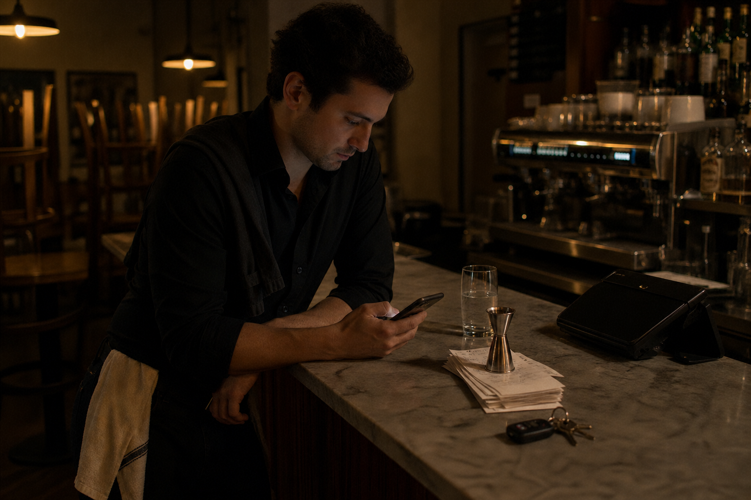 Scene for The Closing Agent.: Owner at home on the couch, late at night, glance at a phone glowing with the night’s numbers.